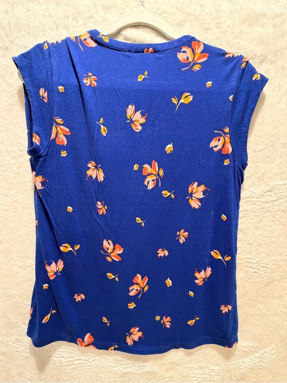 Daniel Rainn Floral Blouse Blue Lace Trim Stretch Knit Top Small - Picture 11 of 11